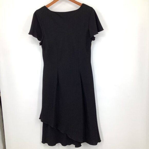 SL Fashions Women's Black Dress Size 12 Flutter Sleeve Sheath Midi - Picture 5 of 6
